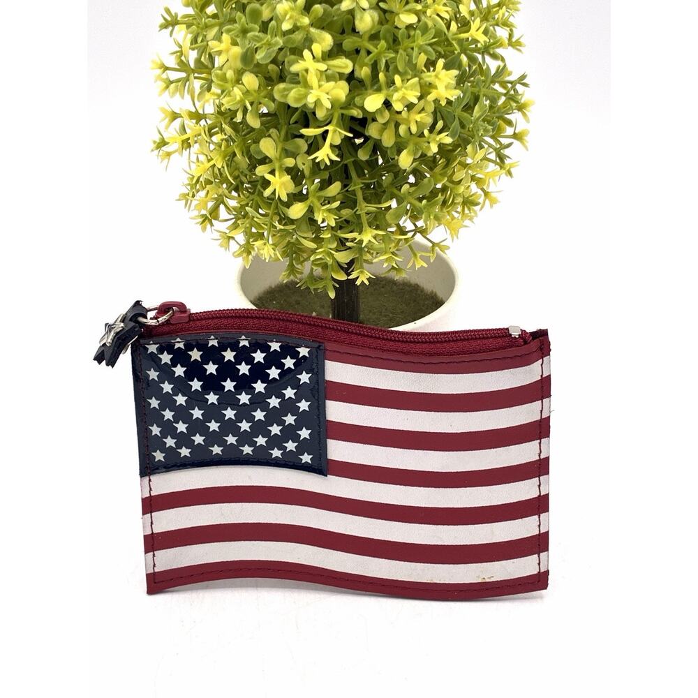Vintage Rolfs Leather American Flag Coin Purse Keychain Patriotic USA Sparkle